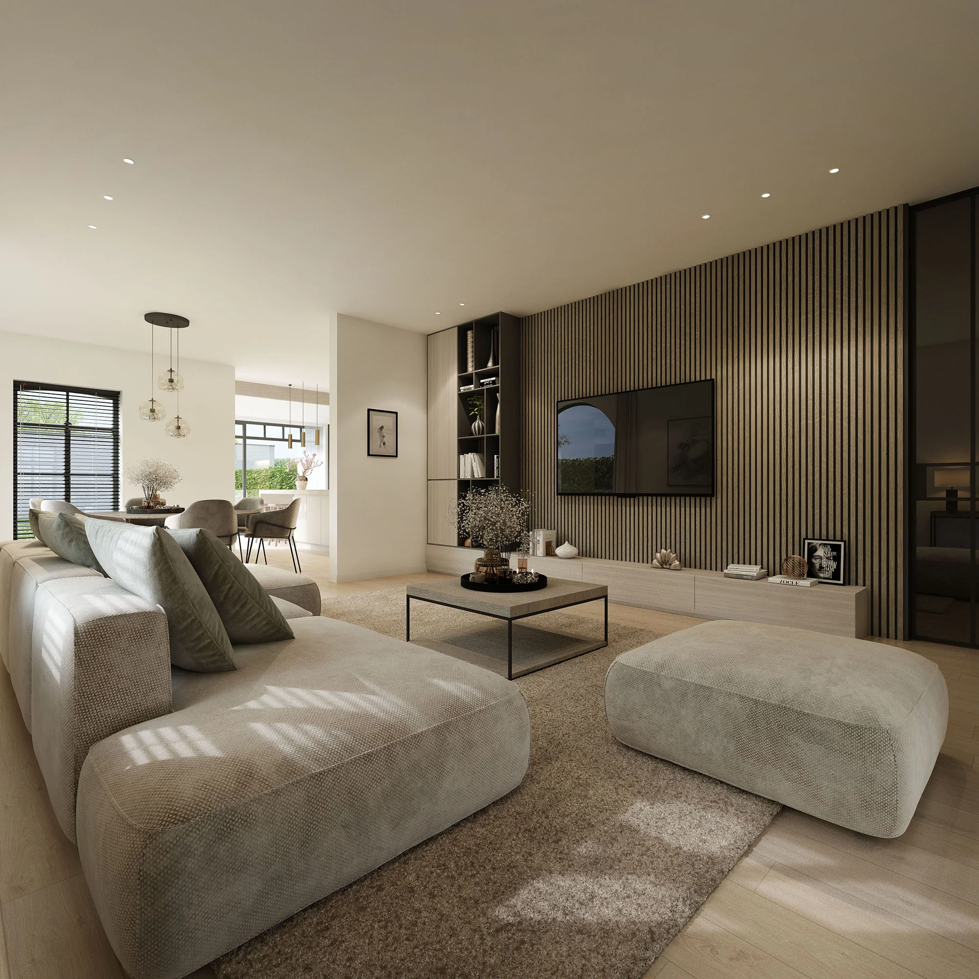 Licht, verfijnd interieur in 3D-visualisatie
