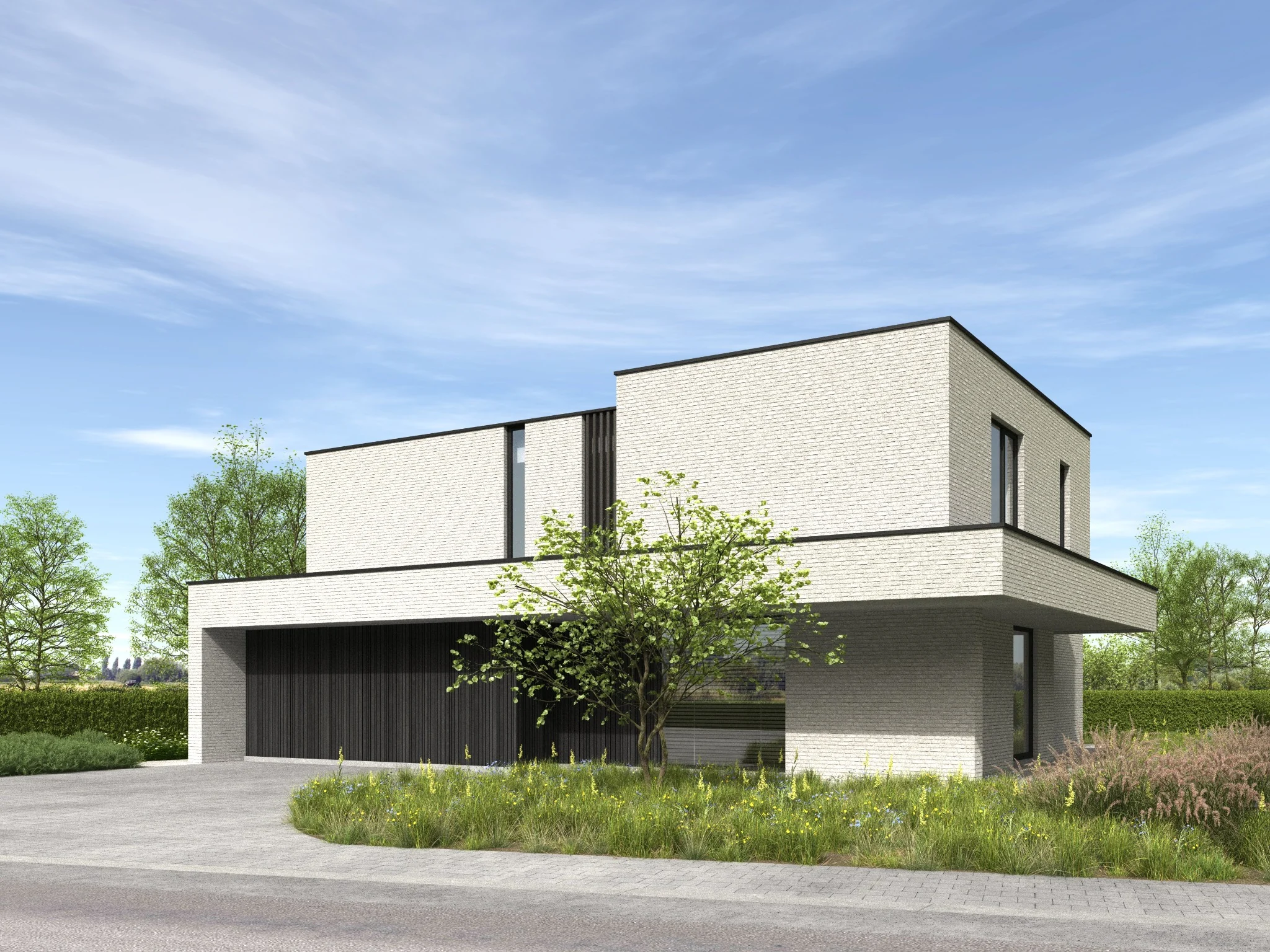 Strakke hedendaagse woning in 3D-visualisatie